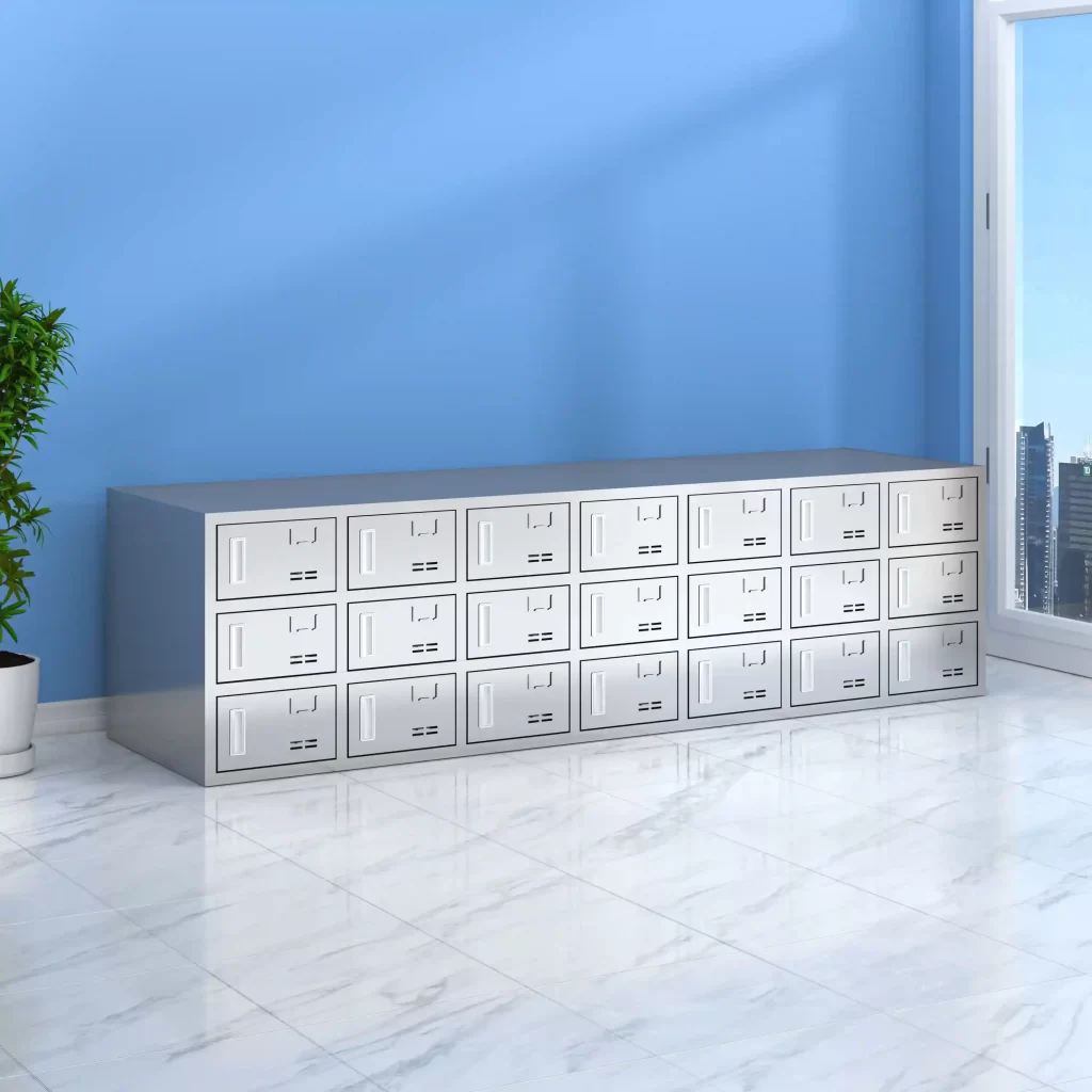 21-door stainless steel shoe cabinet with magnetic doors