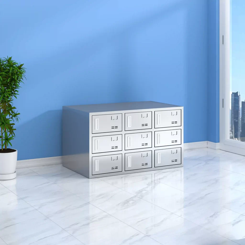 9-door stainless steel shoe cabinet with magnetic doors