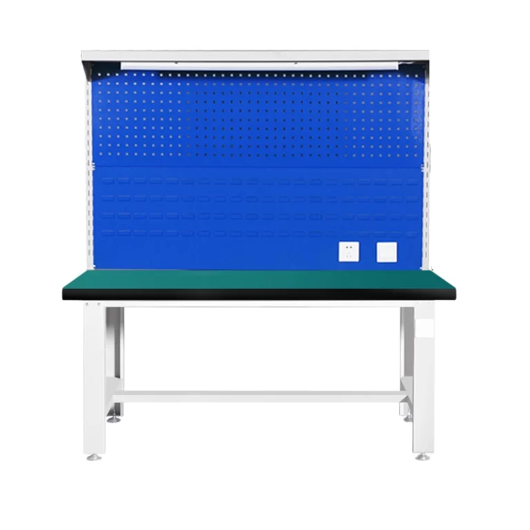 steel workbench with hanging board
