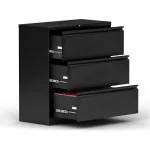 black wide filing cabinet with 3 drawers